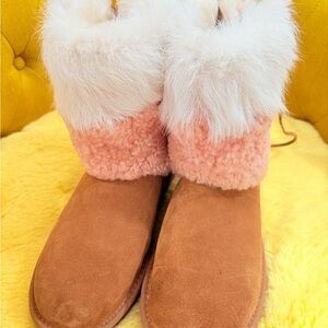 UGG Tan and Pink Fur-Lined Winter Boots